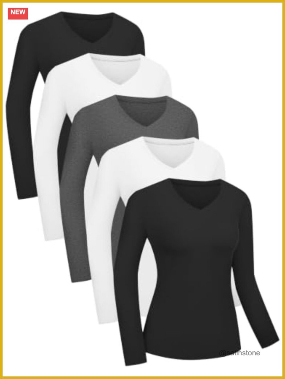 Womens Long Sleeve V Neck Tees Slim Fit Stretchy Underscrub Shirts 5 Pack